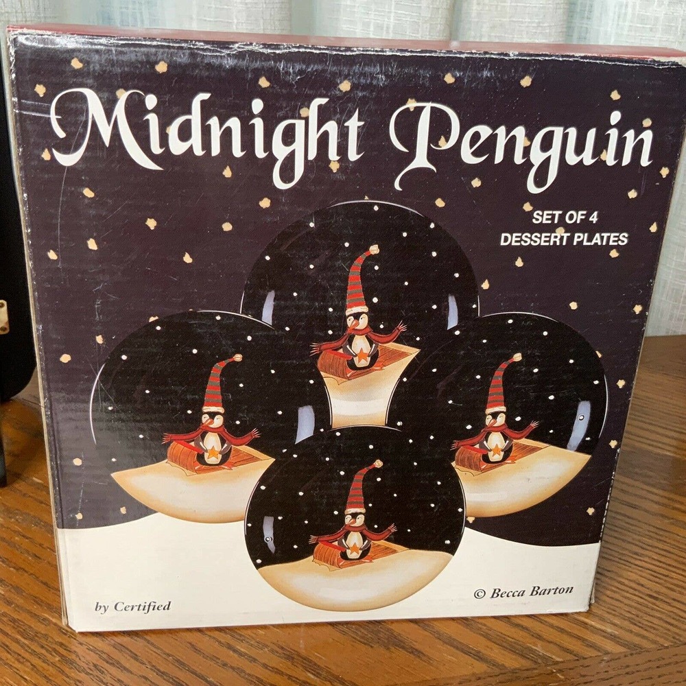Certified Int'l Midnight Penguin Dessert Plates 8” - Picture 8 of 8
